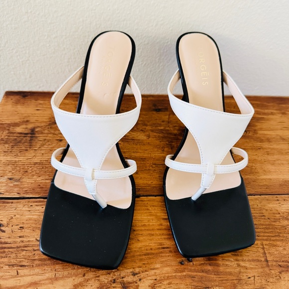 Torgeis Aconite Black & White Heeled Dress Sandals - Picture 3 of 7